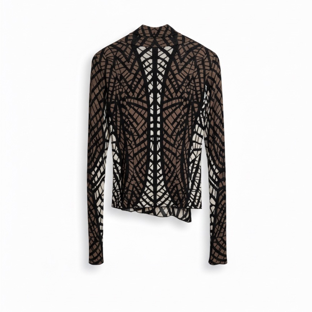 BCBGMaxAzria Black and Cream 70% Silk and 30% Cotton Knit Top - Picture 3 of 5